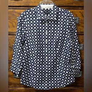 Talbots Perfect Shirt Navy Polka Dots Button Down Shirt 19” P2P